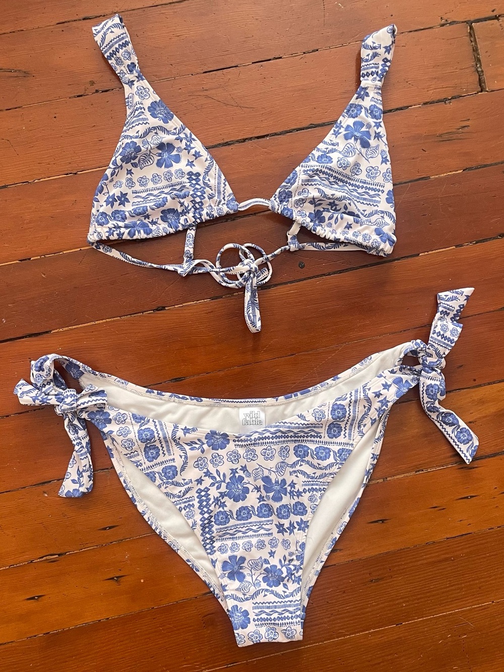 Adorable Blue Floral Tie-Side Womens' Bikini Swim Set